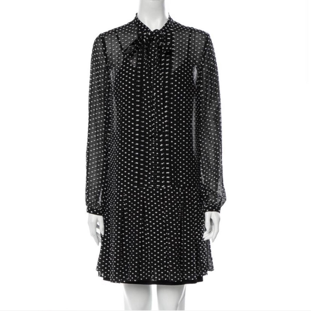 McQ by Alexander McQueen Black and White Polka Dot Pleated Shift Dress w/ Bow